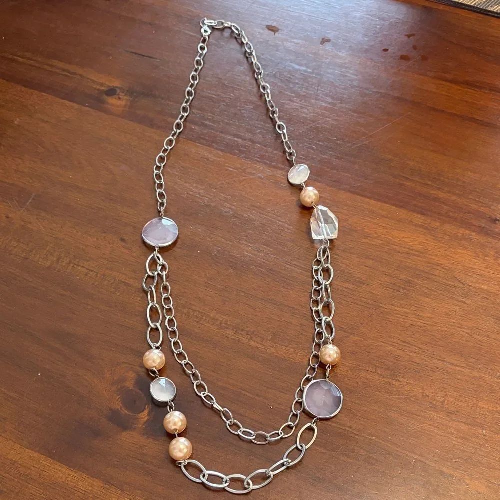 34” silver and beaded necklace